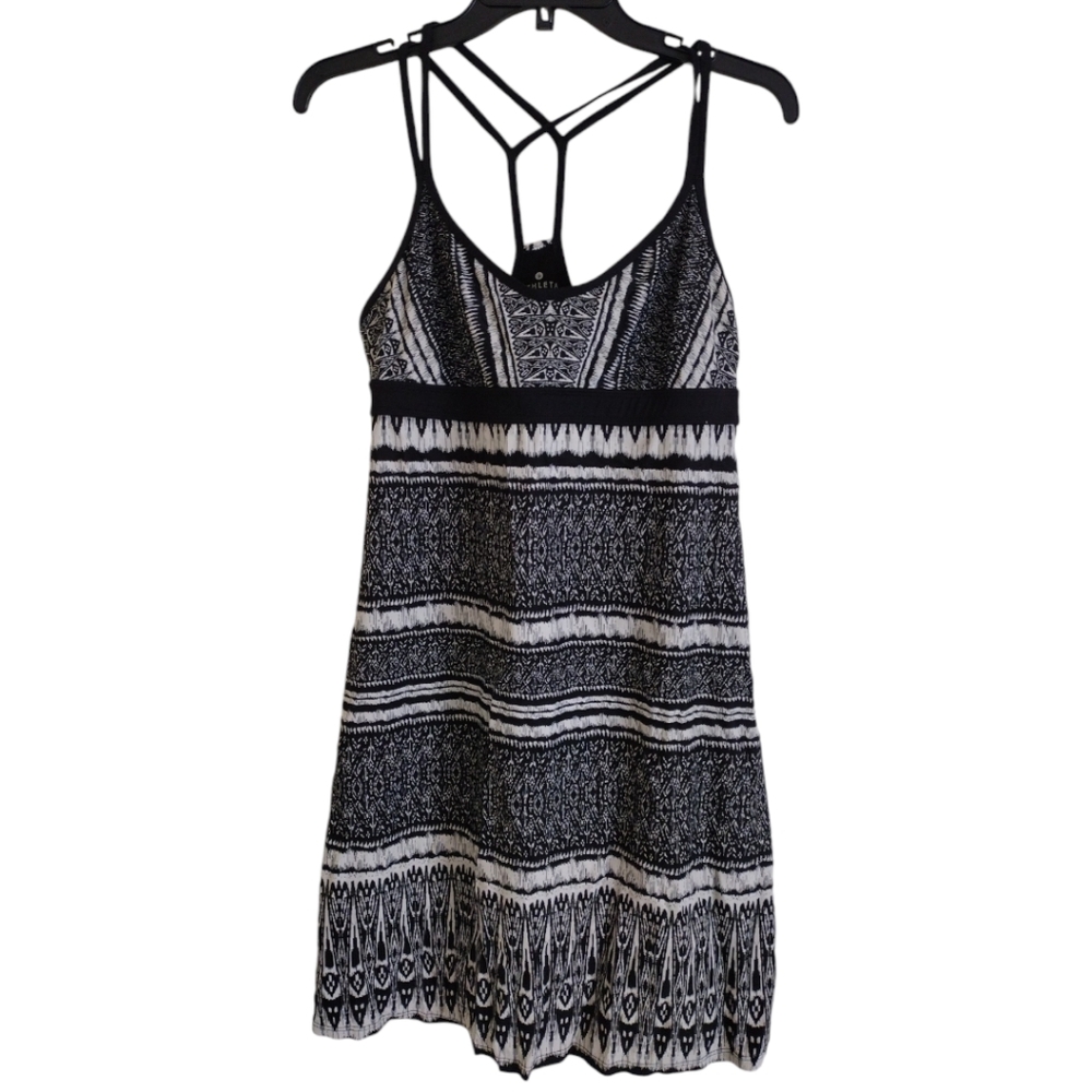 Athleta black and white printed coastline swim dress size Medium